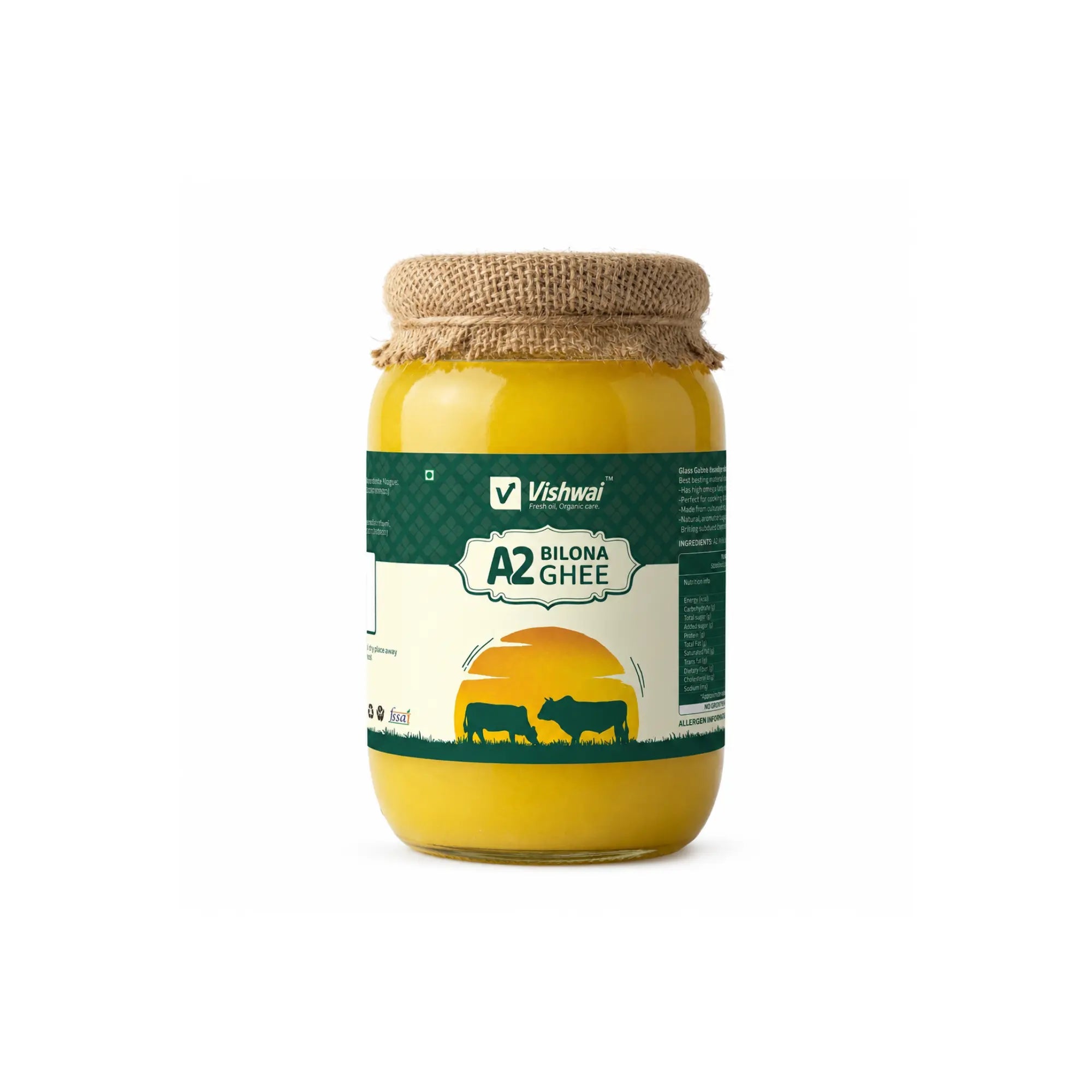 Vishwai A2 Bilona Ghee 1 litre pack front view