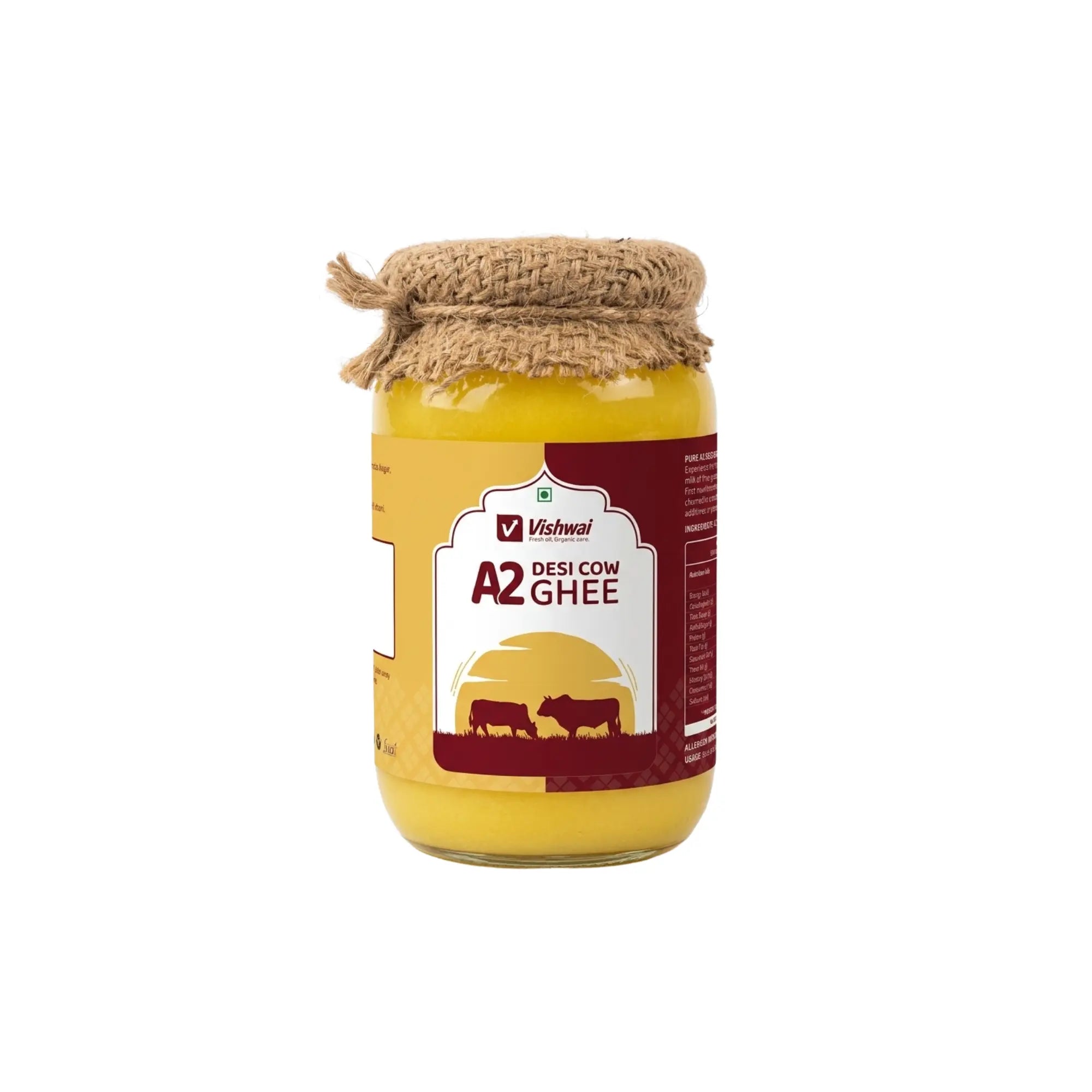 Vishwai A2 Desi Cow Ghee 1 litre pack front view