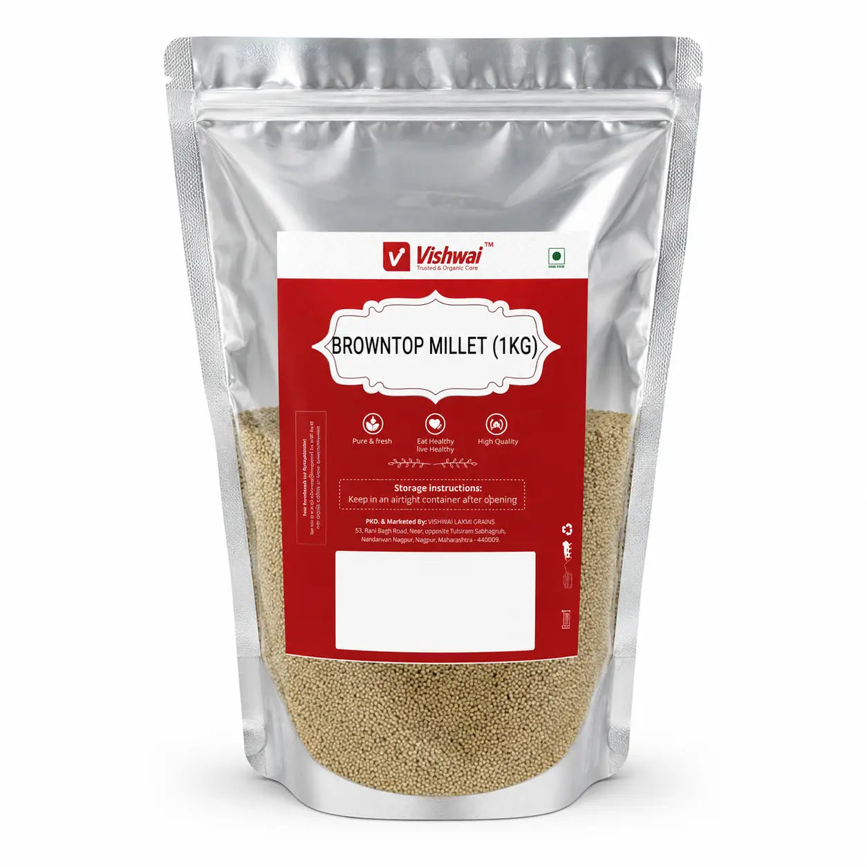 Front view of Vishwai Browntop Millet 1 kg pack