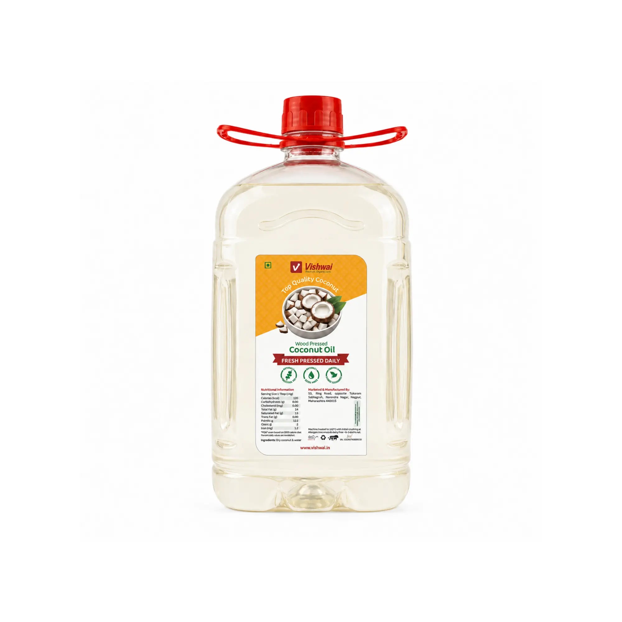 Vishwai 5L Wood Pressed Coconut Oil Lakdi Ghani Tel