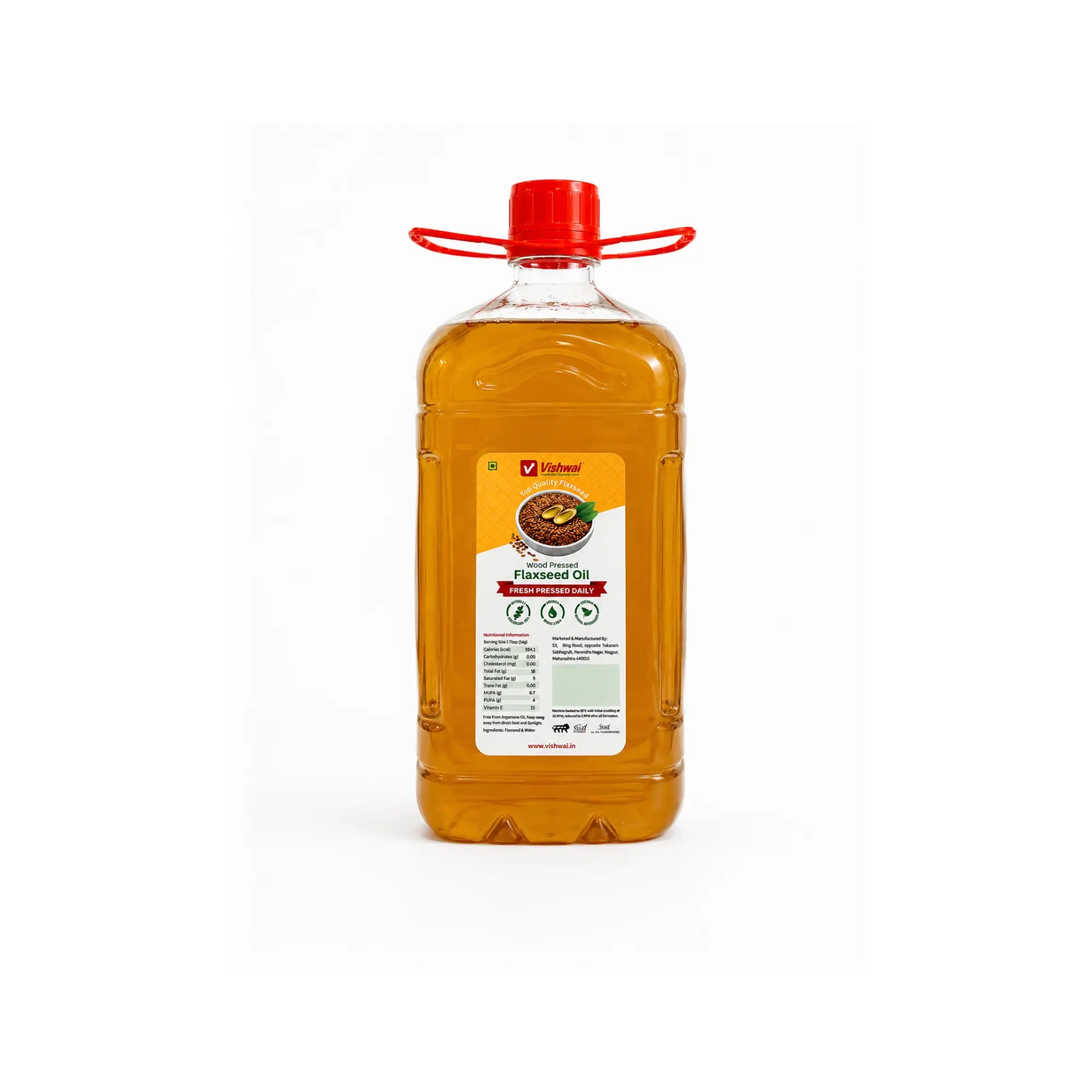 Vishwai 5L Wood Pressed Flaxseed Oil Lakdi Ghani Tel