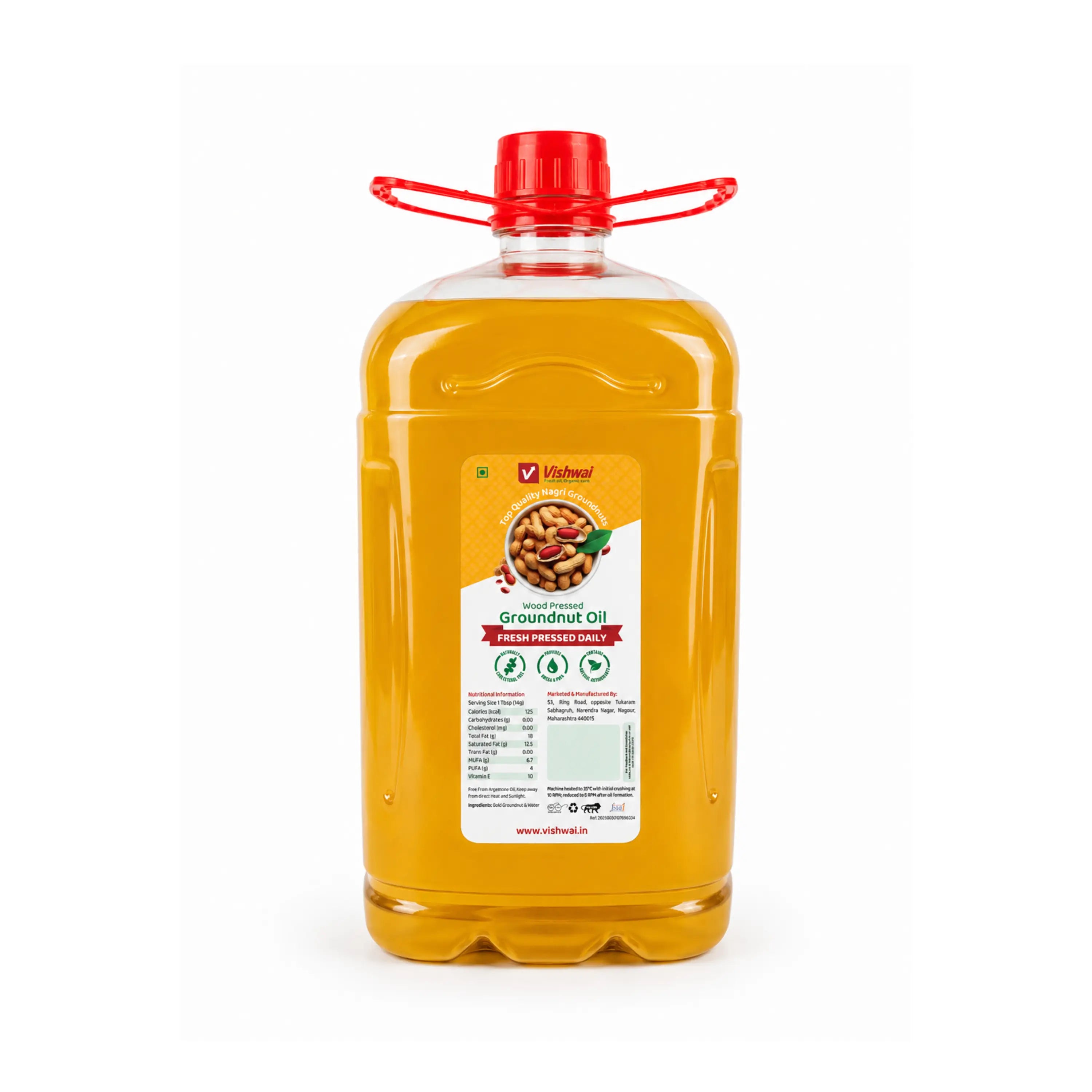 Vishwai 5L Wood Pressed Groundnut Oil Lakdi Ghani Tel