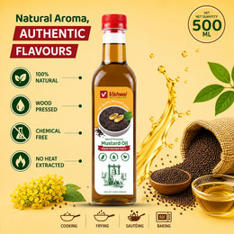 Vishwai 500ml Wood Pressed Mustard Oil Lakdi Ghani Tel