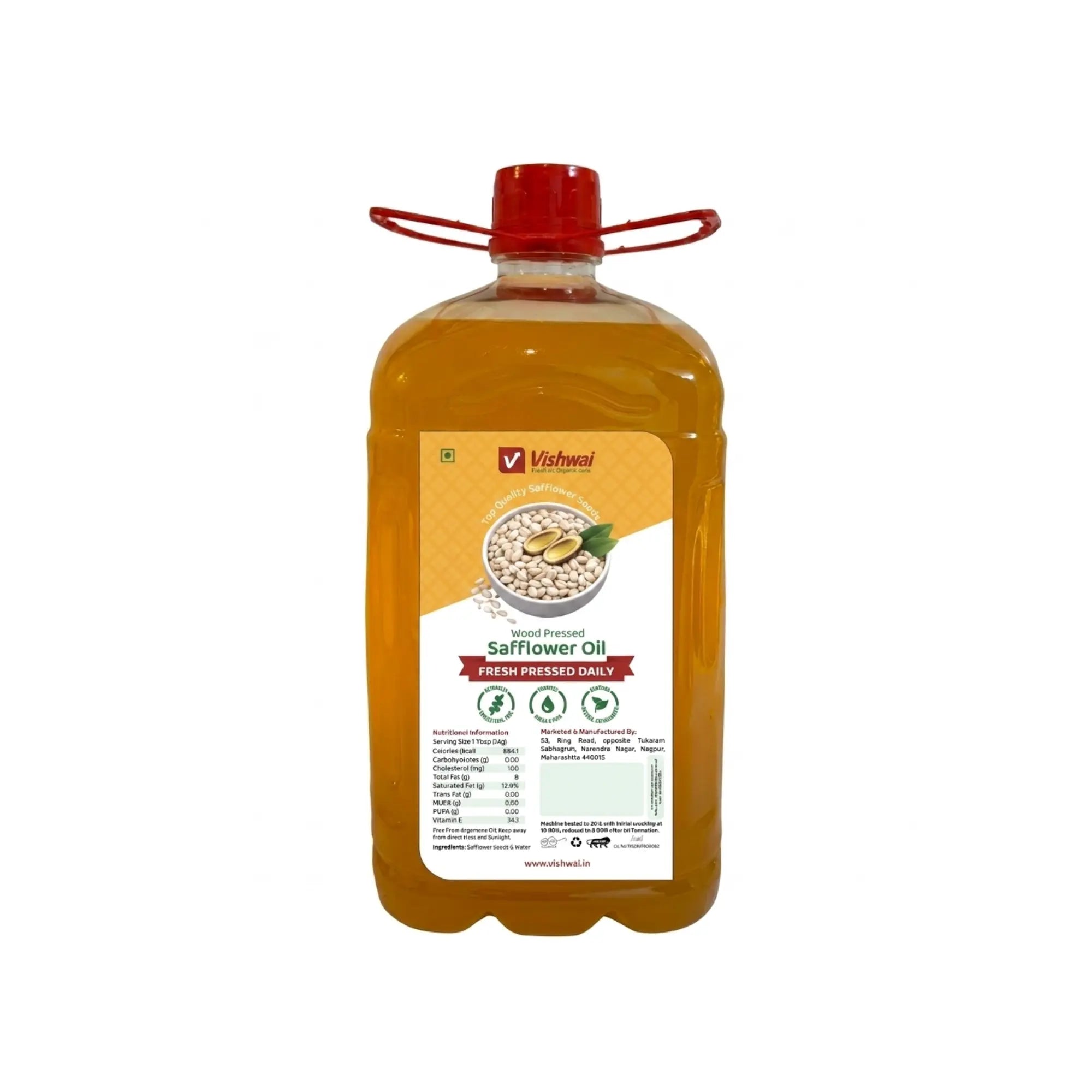 Vishwai 5L Wood Pressed Safflower Oil Lakdi Ghani Tel